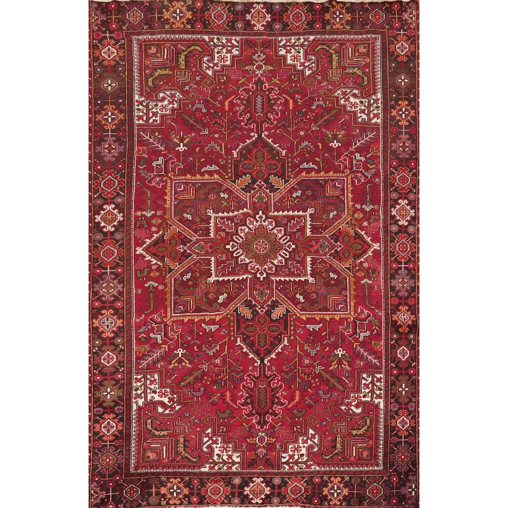 Hand Knotted Oriental 100% Wool Carpet Traditional Medallion Red Heriz Area Rug - 10' 5'' X 8' 0''