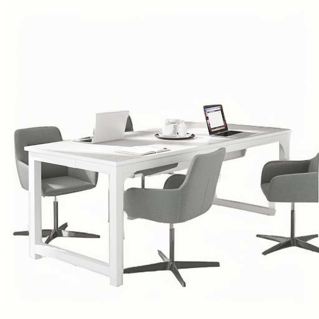 Modern Executive Desk with Wood-Grain Top, White Accents & Metal Frame Spacious Computer & Office Workstation
