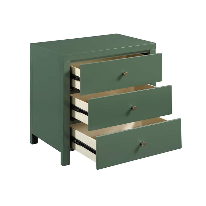 Modern Nightstand with 2 Drawers Wood Grain Texture Metal Pulls