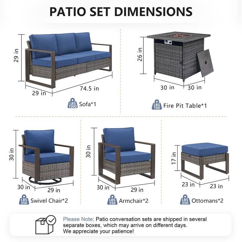 Pocassy Outdoor Fire Pit Conversation Set 3-Seat Sofa Chairs Patio Furniture Set
