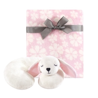 Hudson Baby Infant Girl Neck Pillow and Plush Blanket Set, Modern Bunny, One Size - Modern Bunny - One Size
