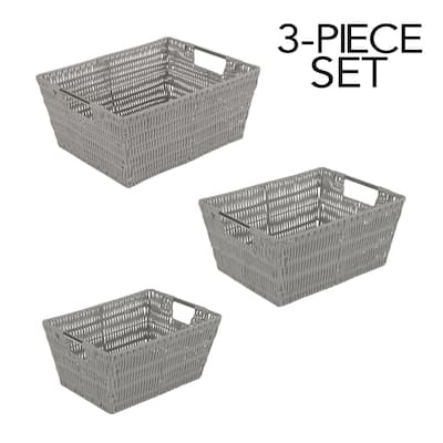 Simplify 3 Pack Set Rattan Tote Baskets in Charcoal