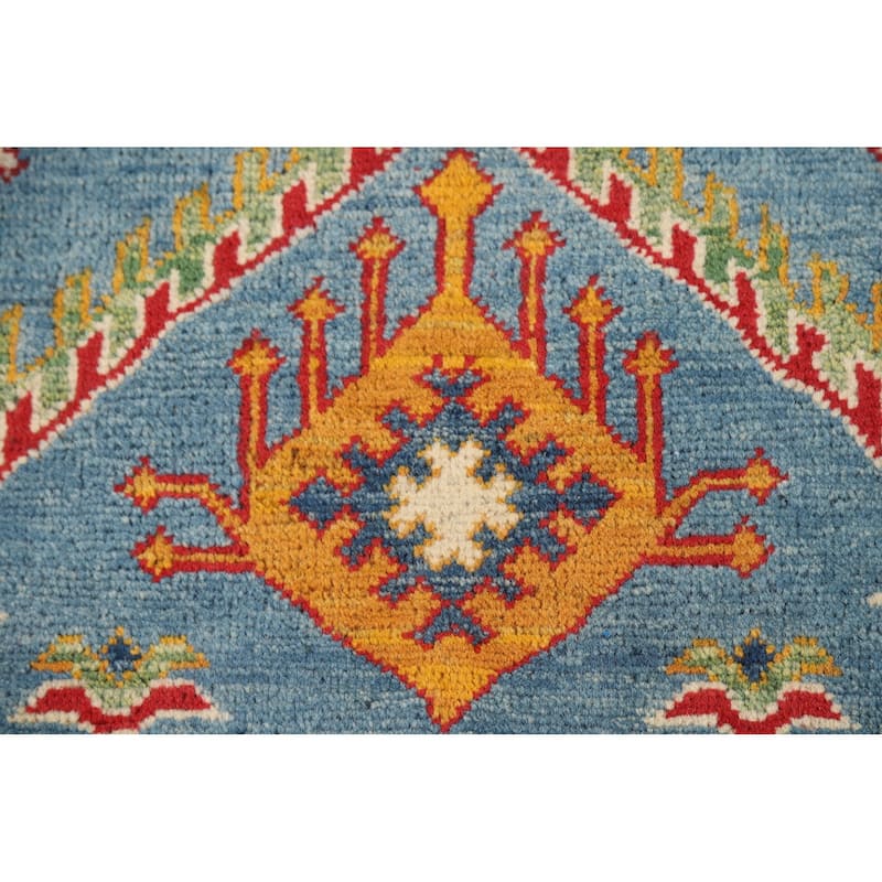 Light Blue Geometric Kazak Foyer Rug Handmade Wool Carpet - 2'0" x 3'0"