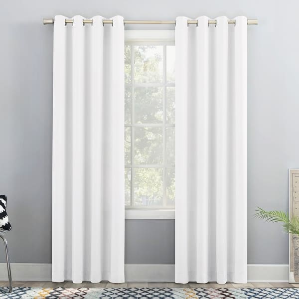 slide 2 of 8, No. 918 Sutton Modern Glam Semi-Sheer Grommet 1-Piece Curtain Panel, Single Panel 54" x 63" - White
