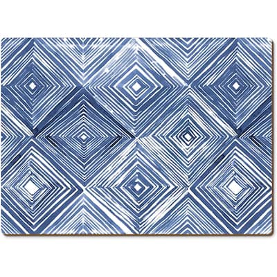 Indigo Diamond Decorative Hardboard Placemats with Protective Cork Backing 4 Pack Heat Tolerant and Easily Wipes Clean