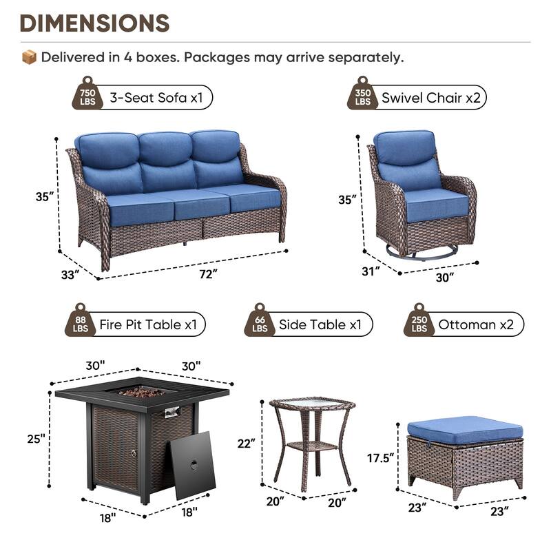 Pocassy 30 Inch Fire Pit Table with Sofa Swivel Chair Set
