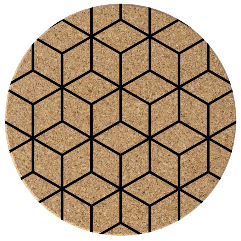 Geometric Cubes 4 Pack Absorbent Cork Coaster Made in The USA 4" Round - Multi