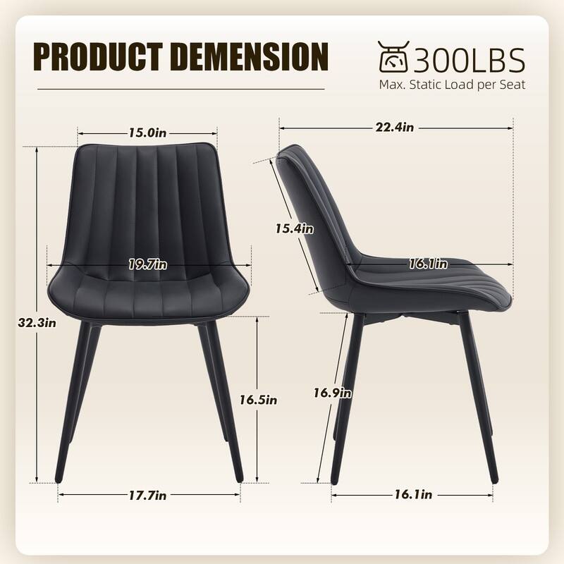 HOMEFUN PU Leather Upholstered Stripes Sturdy Metal Frame Dining Chairs(set of 2)