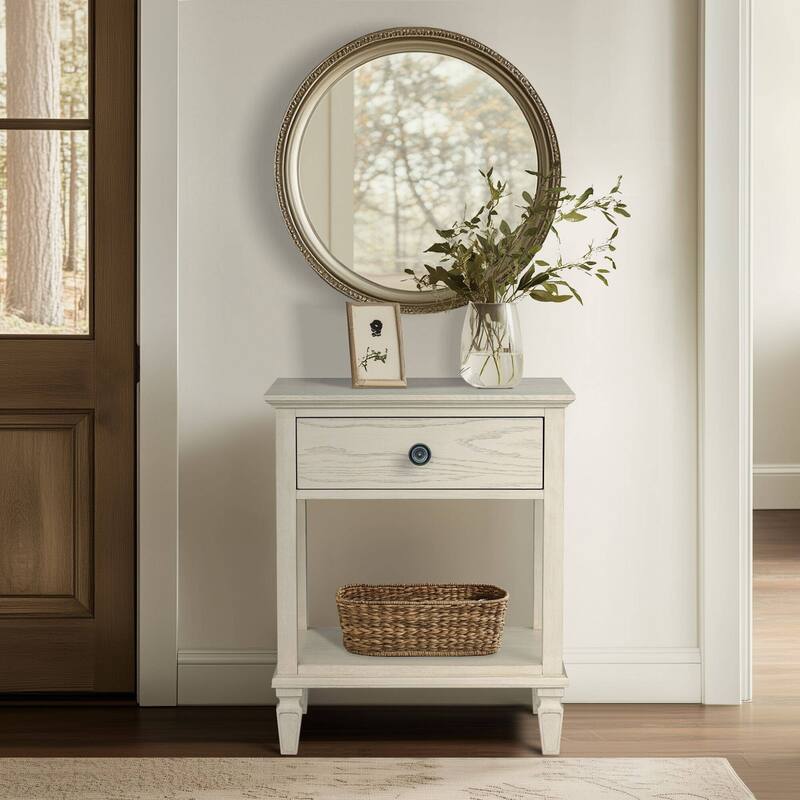 Roomfitters Victoria Nightstand, French Inspired Bedside Table with Storage Drawer and Open Shelf - Cream