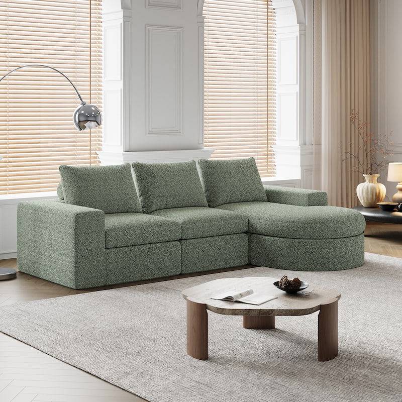 Roomfitters 99" Modern Chenille Cloud Curved Sectional Sofa with Chaise, L-Shaped Couch, for Living Room or Apartment