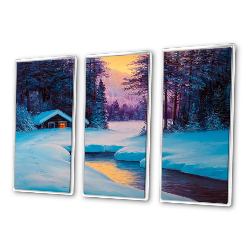 Designart "Old Cabin In Winter Forest II" Traditional Framed Artwork