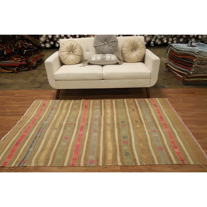Hand Woven Oriental 100% Wool Carpet Southwestern Tribal Multi-Colored Kilim Area Rug - 6' 8'' X 4' 5''