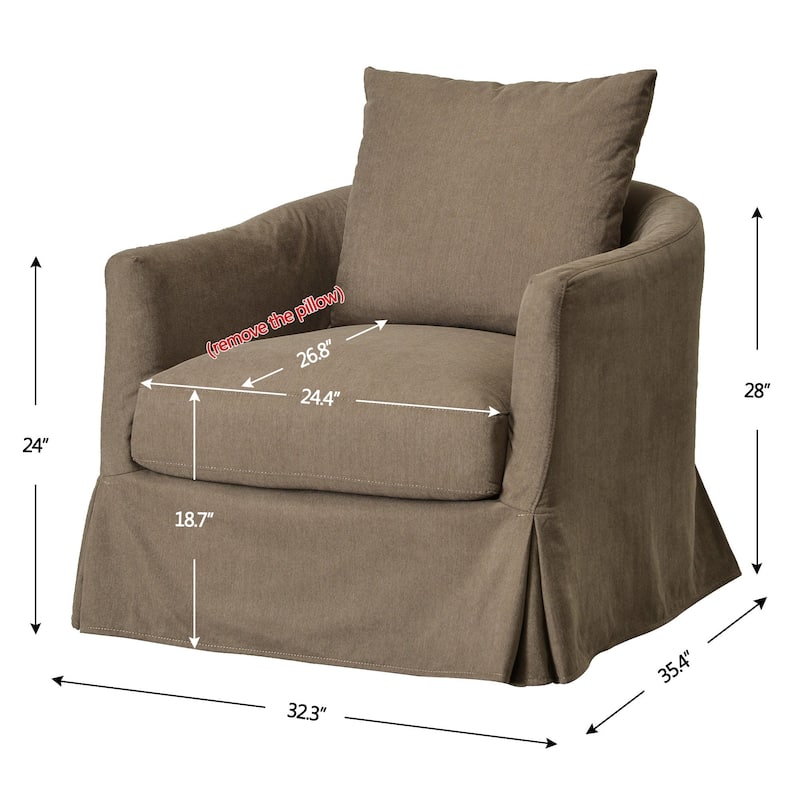 KINWELL 32" W Down Fill Upholstered Slipcovered Swivel Barrel Accent Armchair
