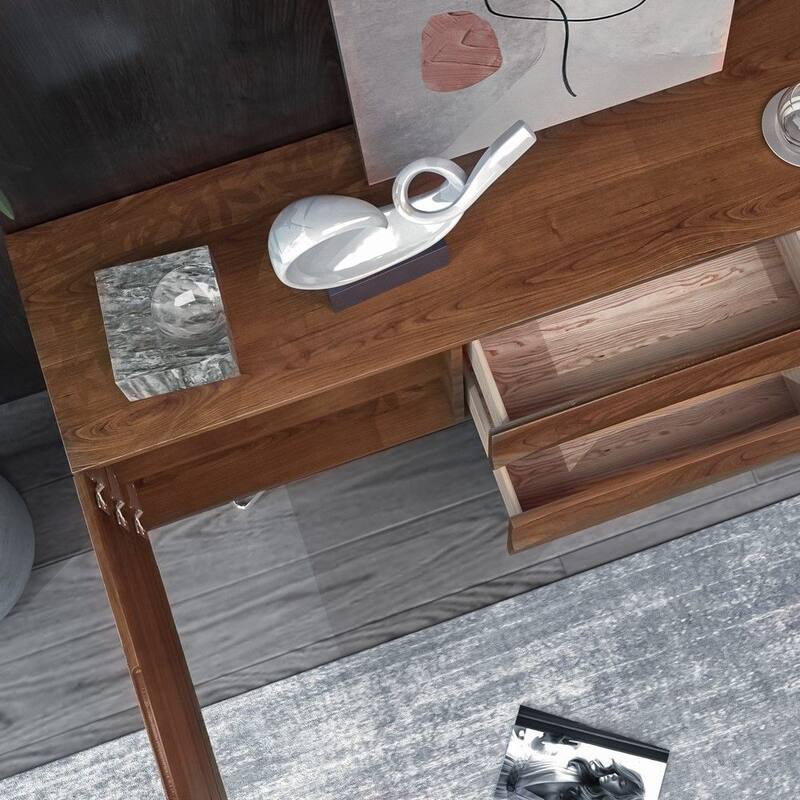 Modern Solid Wood TV Stand, Mid-Century TV Bench with Drawers, Cabinets, Tall-Cast Legs, Ash