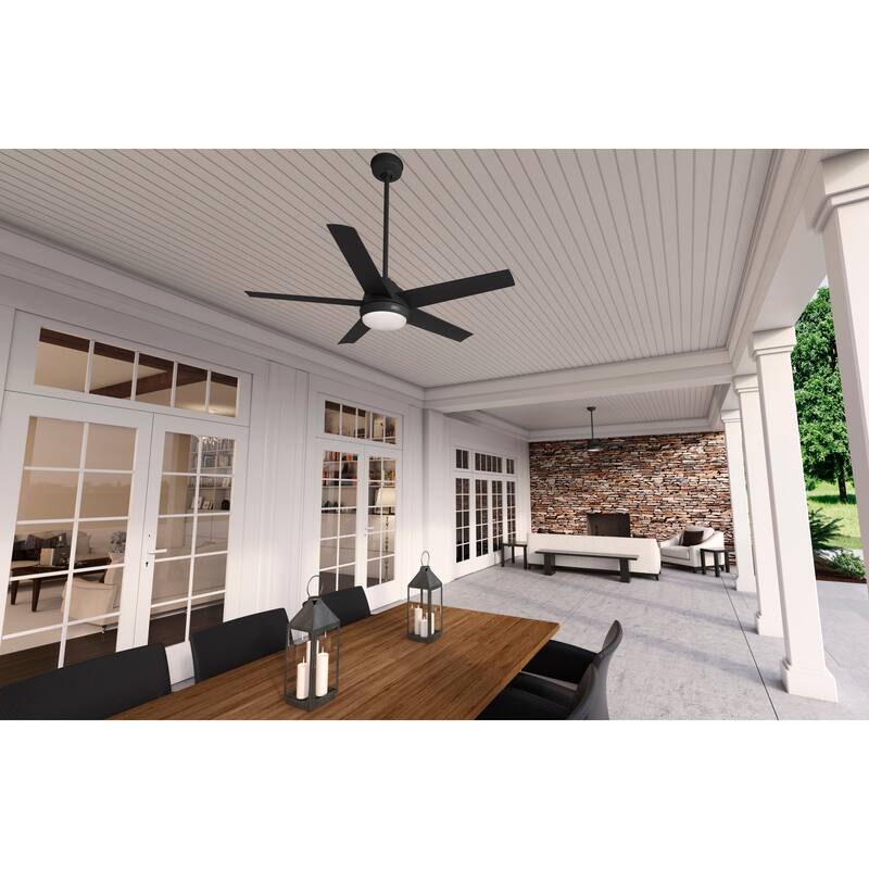 Hunter 52" Skyflow Outdoor Ceiling Fan w/ LED Light Kit, Wall Control - Coastal Modern Contemporary - WeatherMax - WET-RATED!