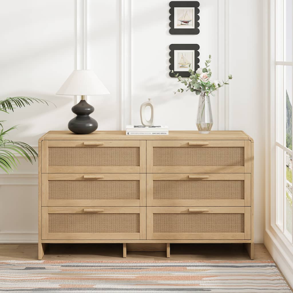 51.18" Arc Shaped 6-Drawers Corner Rattan Cabinet