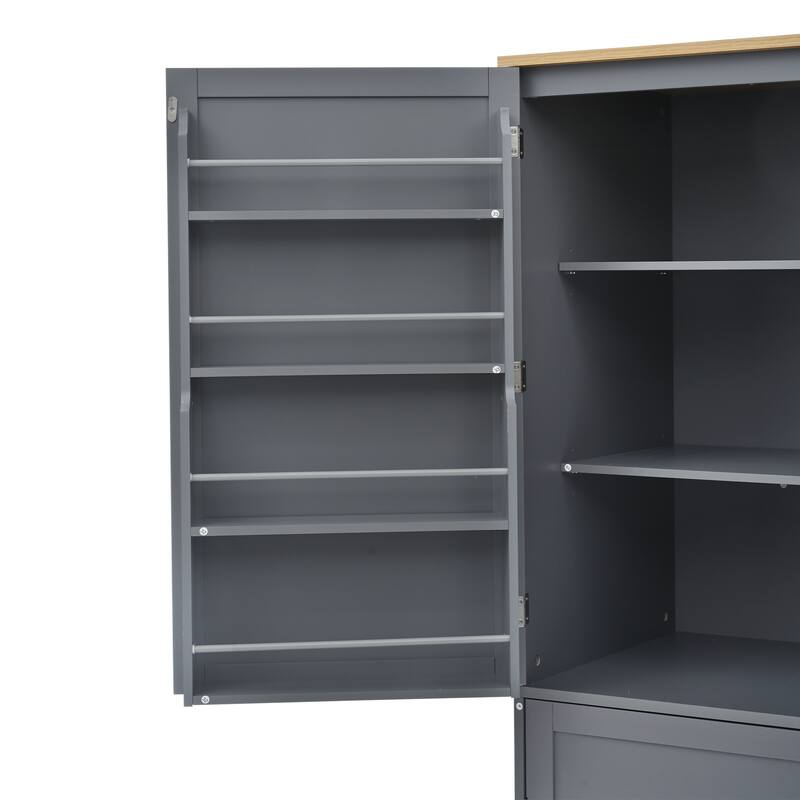 Buffet Sideboard Kitchen Pantry with 2 Drawers, 2 Adjustable Shelves & 8 Door Shelves, Dining High Storage Cabinet, Gray