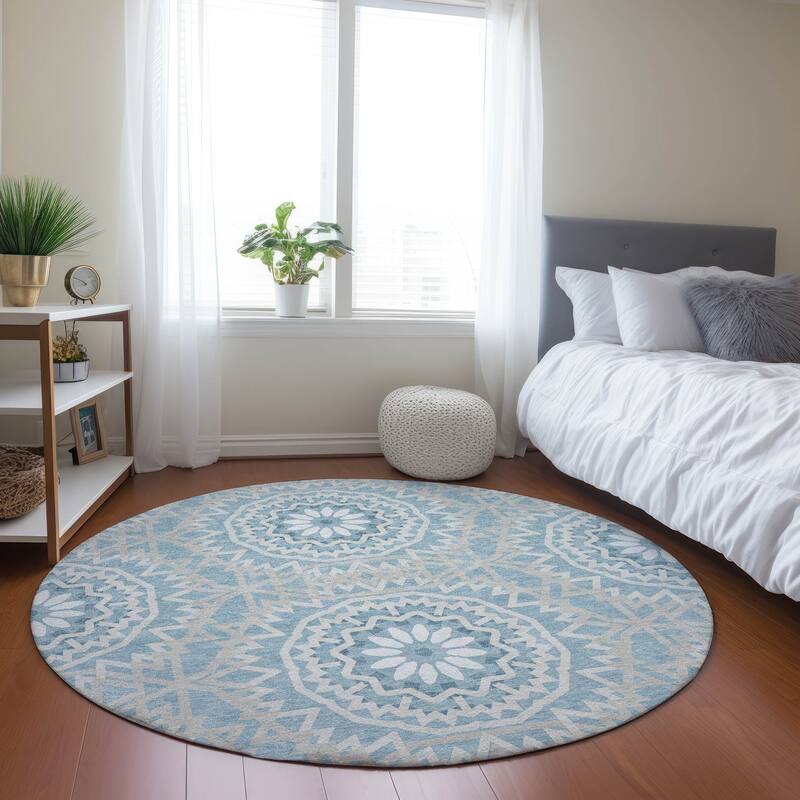 Machine Washable Indoor/ Outdoor Chantille Moroccan Boho Rug - Denim - 8' x 8'