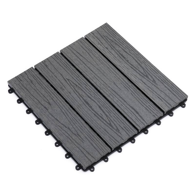 Interlocking Deck Tiles, Pack of 11 Outdoor Flooring Patio Tiles, 12" x 12" - Grey