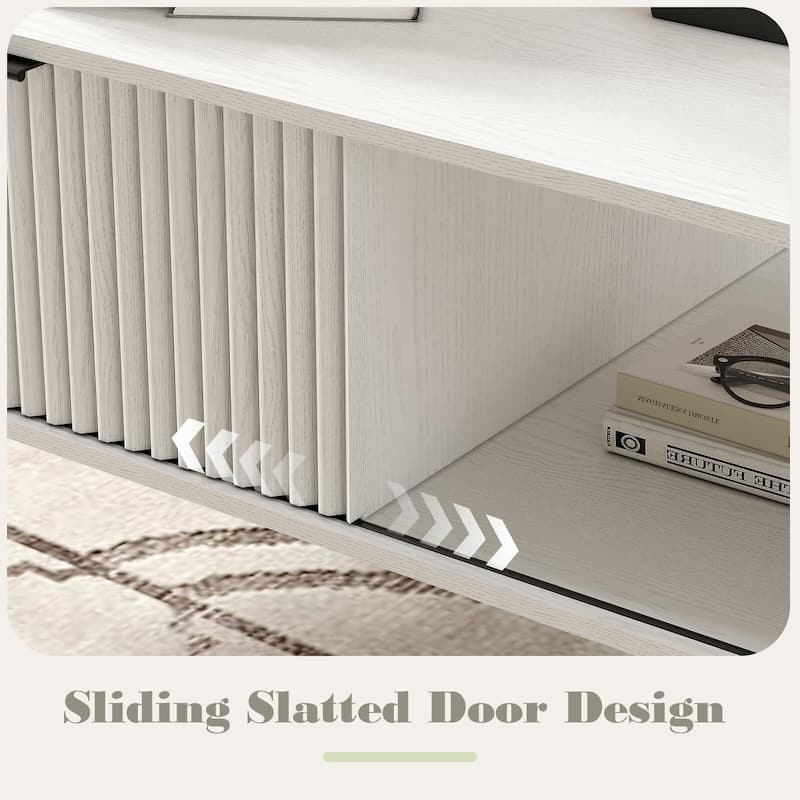 Coffee Table with Storage, 2-Tier Wooden Coffee Table with Sliding Door,