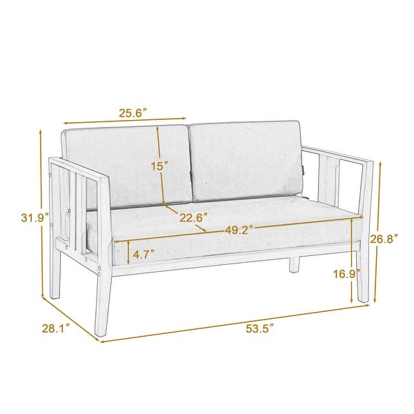 dimension image slide 2 of 4, Outdoor Teak Solid Wood Patio Furniture Set Loveseat Armchair Table Collection