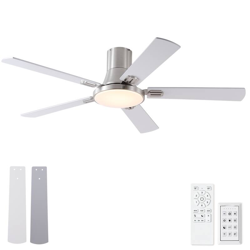 Sofucor 52 Inch Low Profile Flush Mount 5 Blades Ceiling Fan with Dimmable Light and Remote Control - 52 Inches