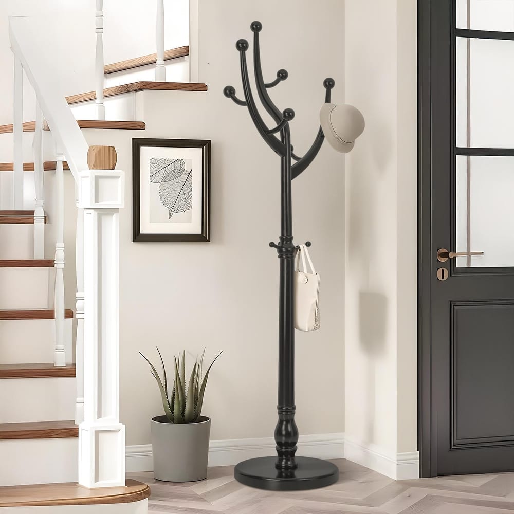 Tree-branch Rubberwood Freestanding Coat Rack with Hooks