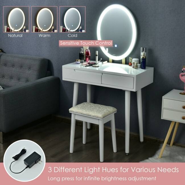 Touch Screen Vanity Makeup Table Stool Set - 31.5" x 16" x 54.5" (L x W x H)