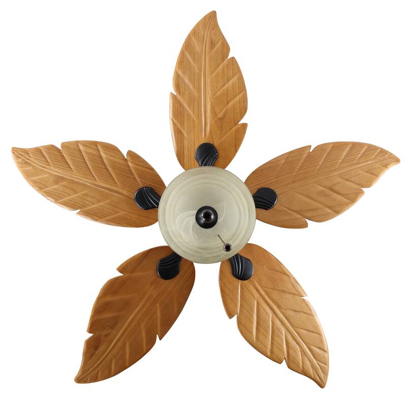 Owen 52" 3-Light Coastal Bohemian Iron/Wood Palm Leaf LED Ceiling Fan with Pull Chain, by JONATHAN Y