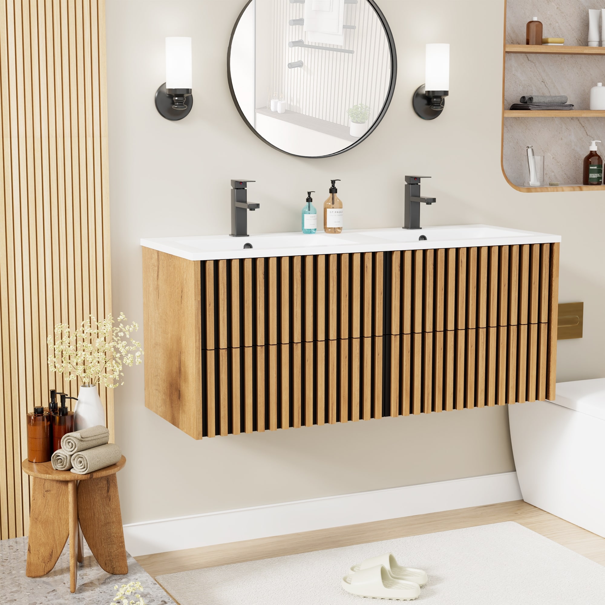 Mid-Century Bathroom Wall Mounted Vanity Set with Sink