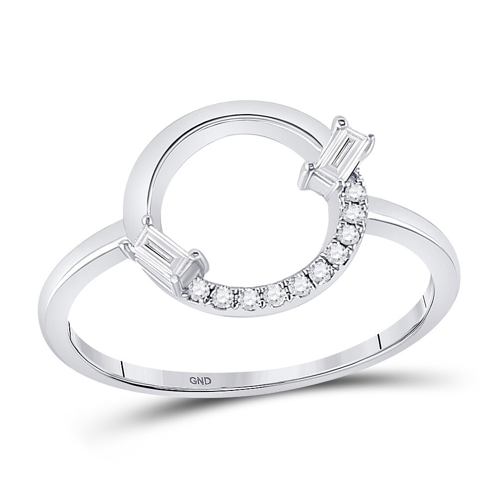 14k White Gold Womens Round Diamond Outline Circle Ring 1/8 Cttw