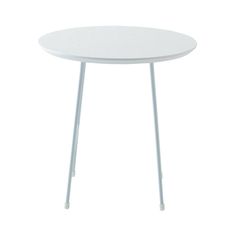 Rossmore Modern MDF Round Ash Wood Veneer Tabletop Side Accent Table with White Stainless Steel Frame for Home or Office