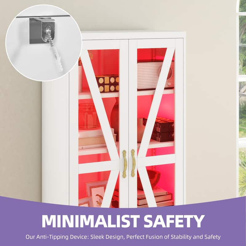 Moasis Metal Bookcase Display Cabinet with Adjustable Shelves & Drawer