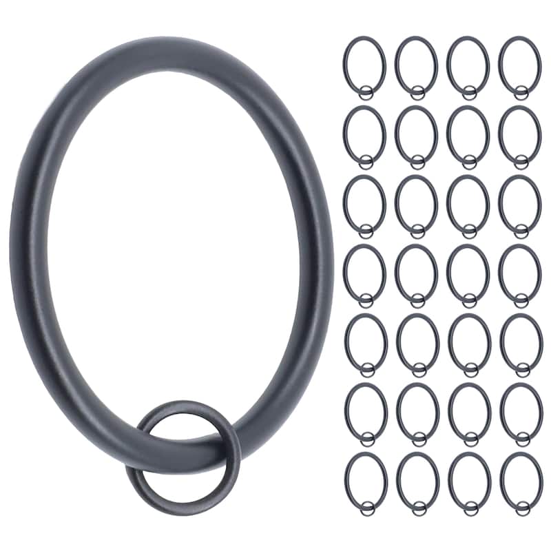Meriville 2-Inch Inner Diameter Metal Flat Curtain Rings with Eyelets - Black - Set of 28