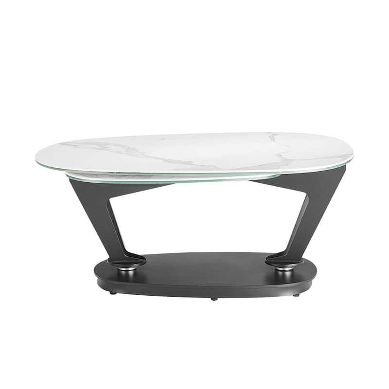 Leaf Swivel Coffee Table in White Marbled Porcelain
