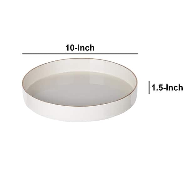 Round Plastic Tray, Gold Accented Trims, Glossy White On Sale Bed