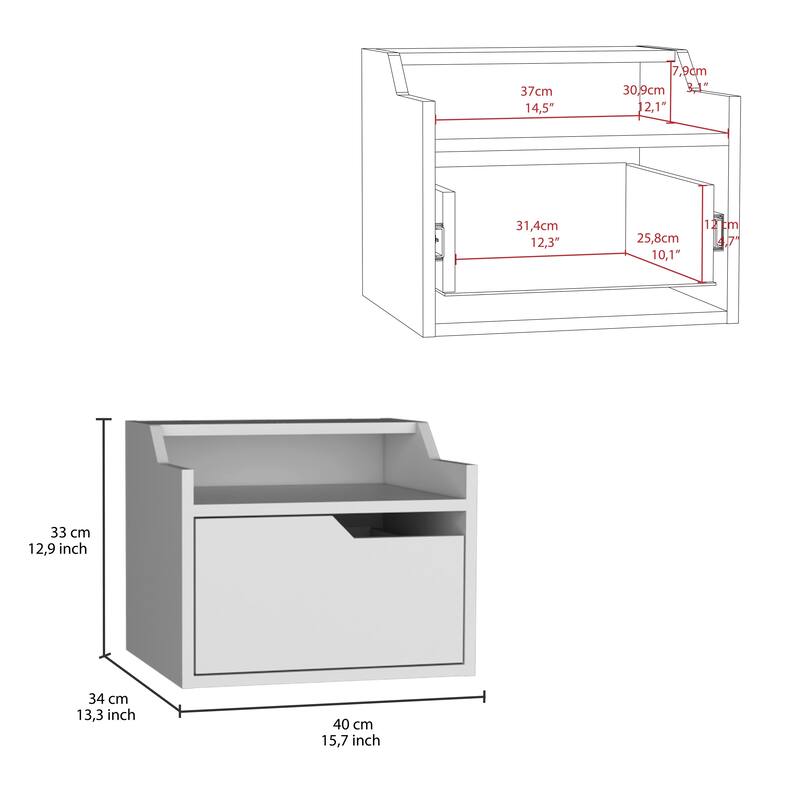 Modern Floating Nightstand with Single Drawer and Two-Tiered Shelves