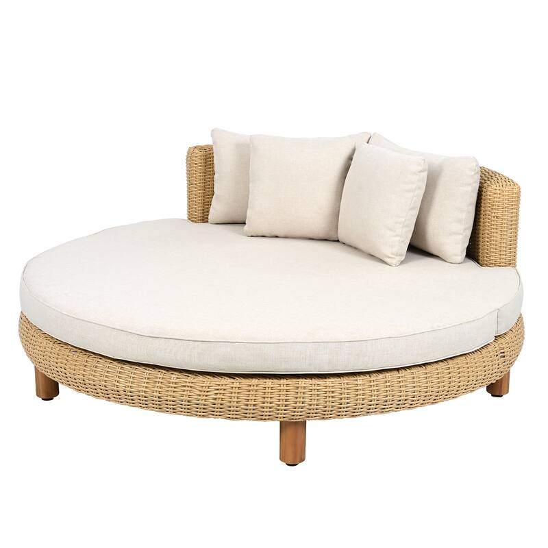 Christopher Knight Home - Jennie 63" Wicker Round Outdoor Daybed with Waterproof Cushions