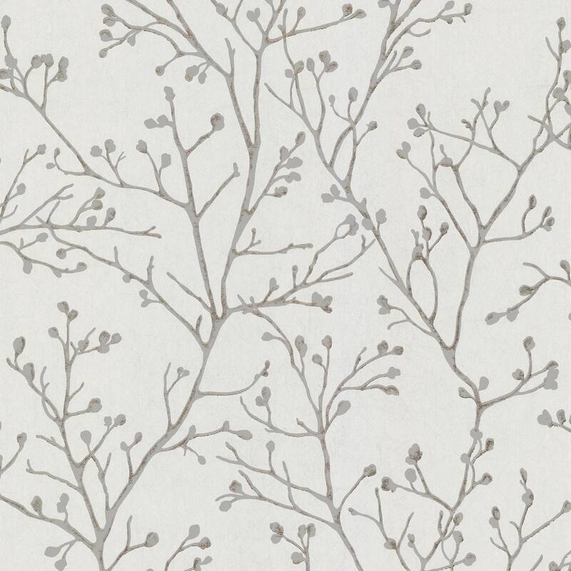 A-Street Prints Koura Silver Budding Branches Wallpaper