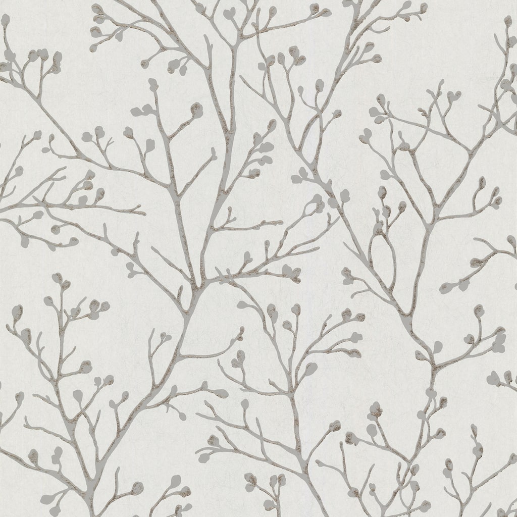 A-Street Prints Koura Silver Budding Branches Wallpaper