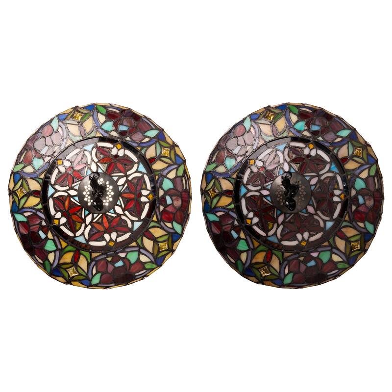 Parisian River of Goods Antique Silver Polyresin and Stained Glass Bell Shade 24-Inch Table Lamp - 12" X 12" X 24"