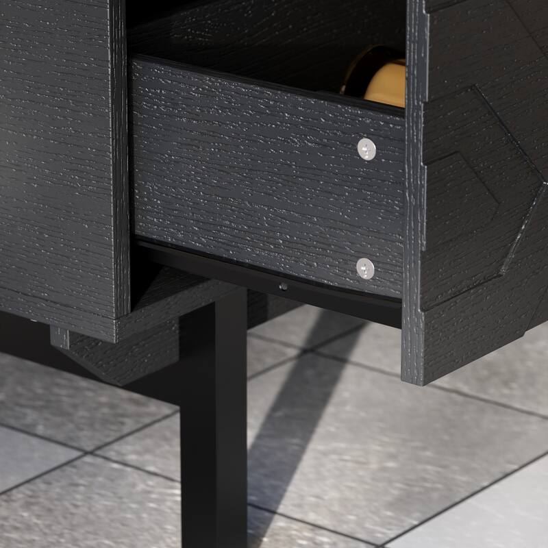 Black Embossed Storage Coffee Table w/Gold Handles Modern Living Room Centerpiece Sofa Table