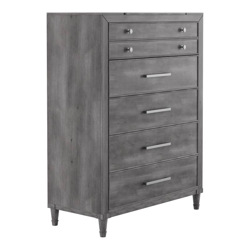 Hax Transitional Grey Solid Wood 5-Drawer Chest with Flip-top Jewelry Case by Furniture of America