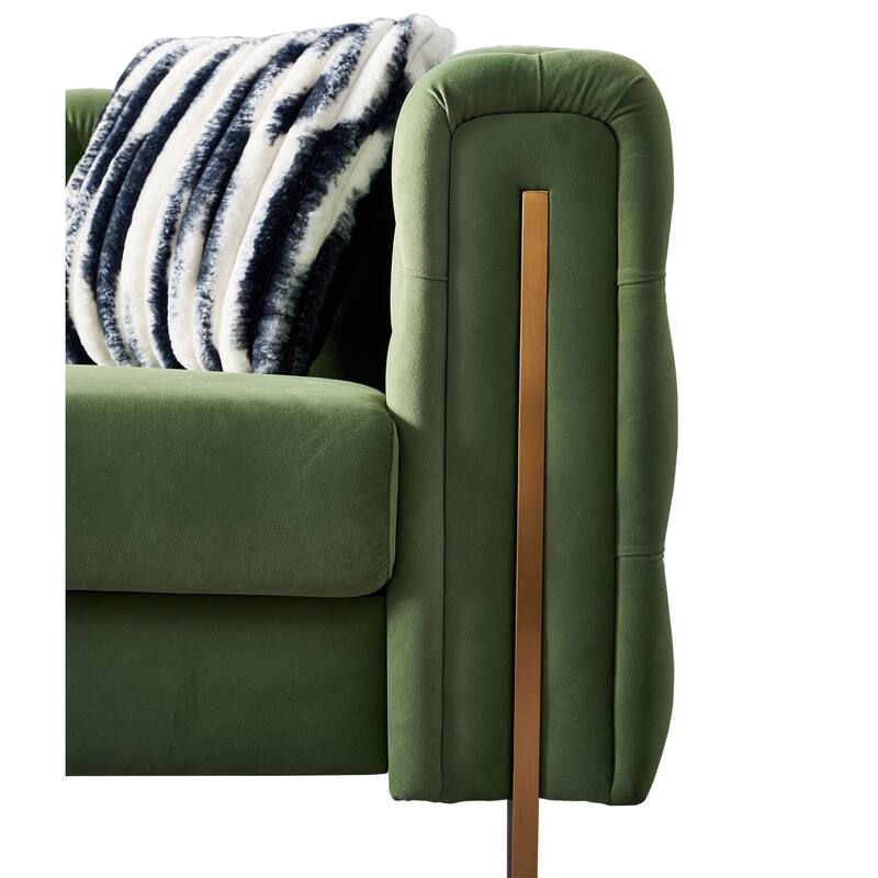 Velvet Tufted Sofa with Gold Metal Legs & Toss Pillows - 84" Width