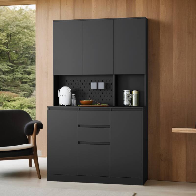 74" Freestanding Kitchen Pantry Cabinet Cupboard with 6 Doors,3 Shelves and 1 Drawer,Versatile Wardrobe & Kitchen Cabinet