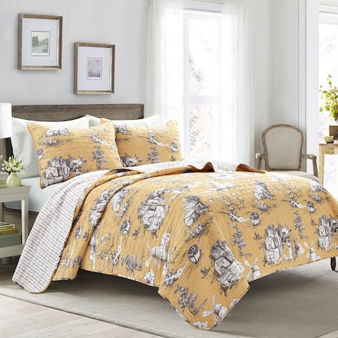 Lush Decor French Country Toile Cotton Reversible 3 Piece Quilt Set