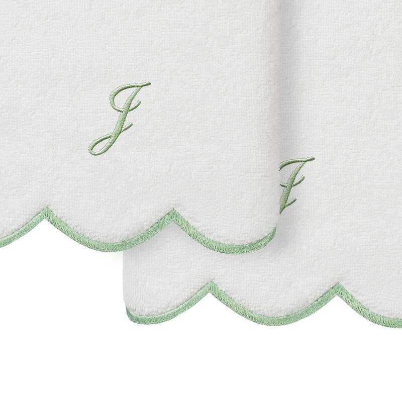 Authentic Hotel and Spa 100% Turkish Cotton Green ADORNIA Scallop Personalized 2 Piece Hand Towel Set - 2 Hand Towels