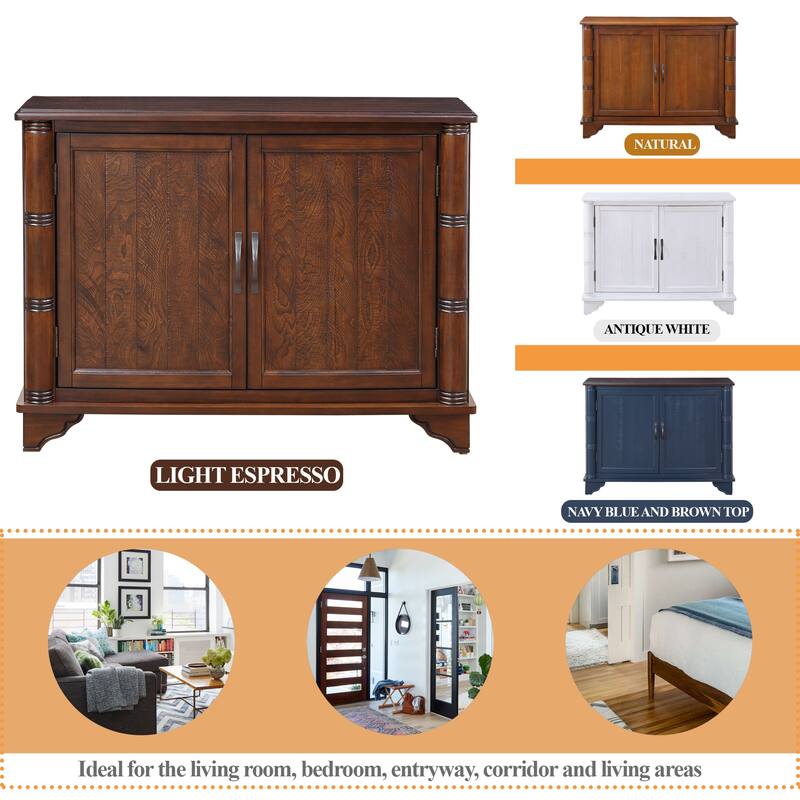 Solid Wood Entryway Console Table, 40" Retro Storage Cabinet with Adjustable Shelf