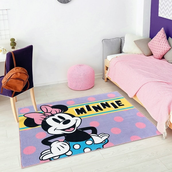 slide 2 of 5, Licensed Minnie Mouse Dots Purple Pink Soft Polyester Non-Slip Digital Printed Youth Area Rug - 3' 4" x 4' 6"
