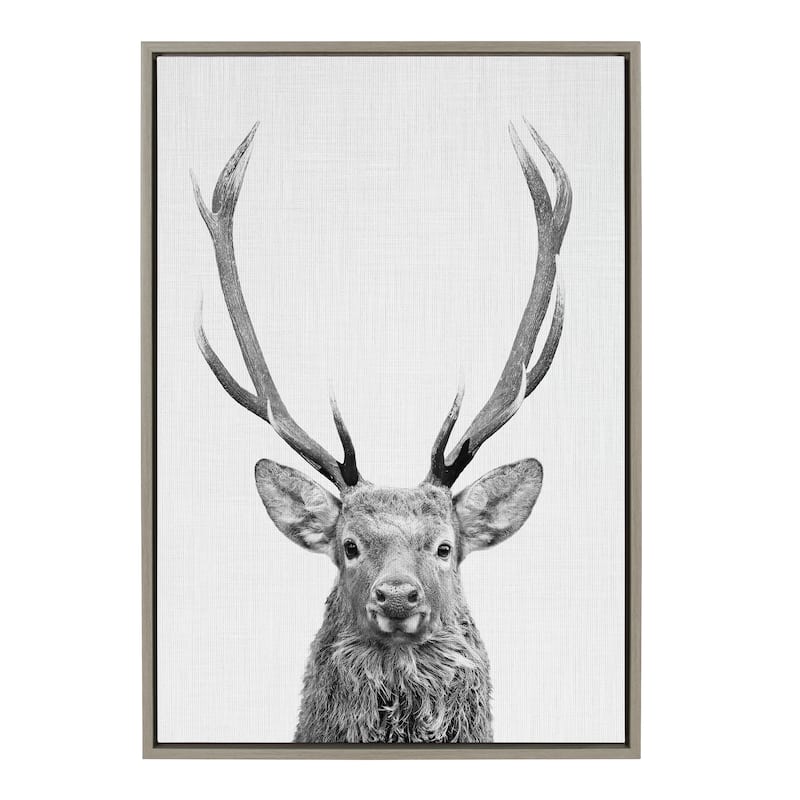 Kate and Laurel Sylvie The Red Deer BW Framed Canvas by Simon Te